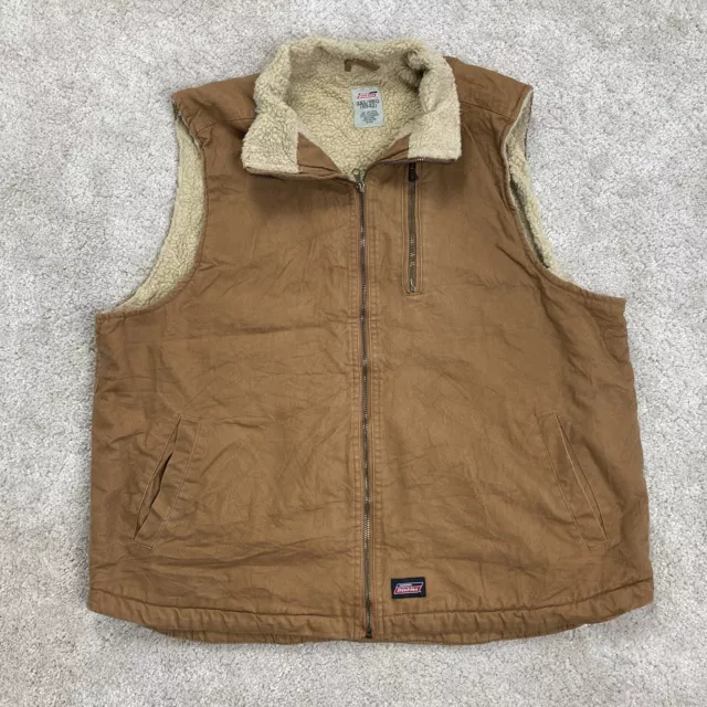 Dickies Work Vest Mens XXL Brown Canvas Sherpa Lined Full Zip Workwear Waistcoat