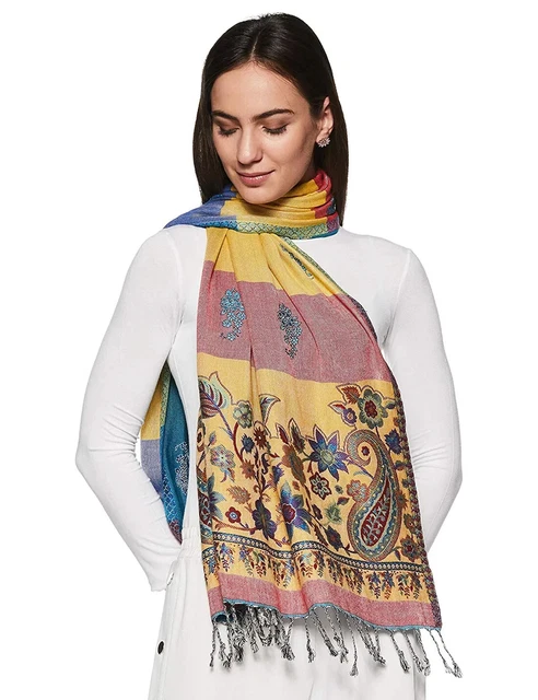 Châle écharpe En Cachemire Indien - Imprimé Paisley Boho - 80x28 Pouces - Fait Main - Neuf Avec étiquettes