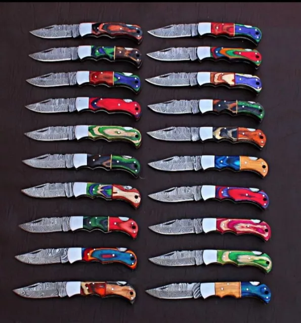 Lot Of 20Pc_6.5inch Folding Custom Made Damascus Steel Daily Use Pocket Knife