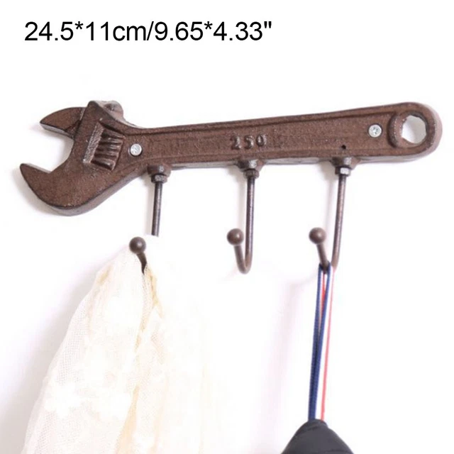 Retro Key Rack Holder Hooks Iron Wrench Spanner Shape Wall Mounted Man Cave New