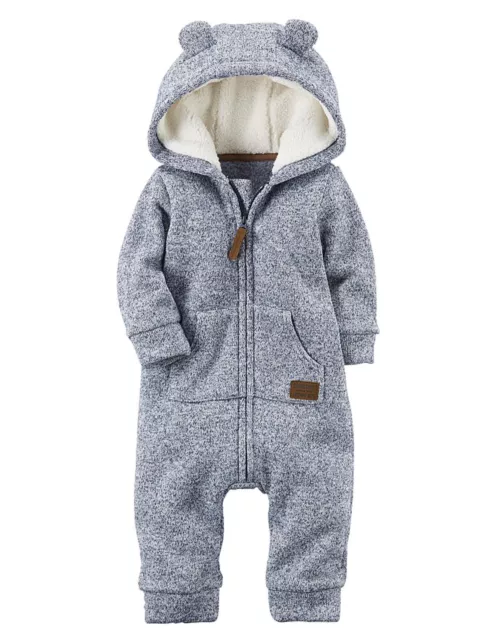Carters Infant Boys Speckled Blue Hooded Jumpsuit Coverall Baby Outfit Pram NB