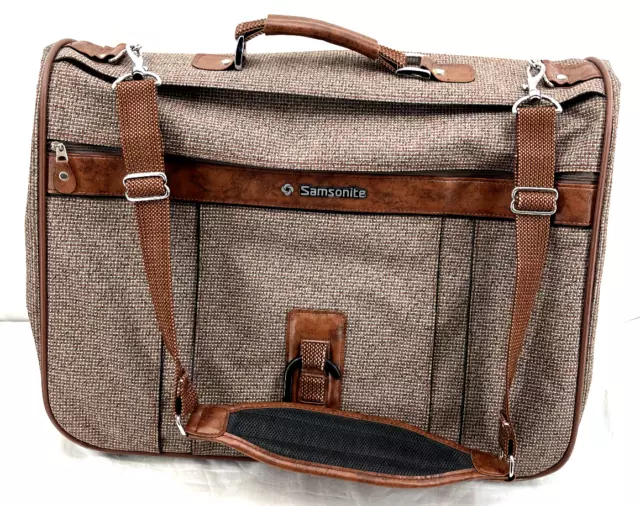 Vintage Samsonite Tweed Wool Garment Shoulder Bag Bi-Fold Travel Luggage
