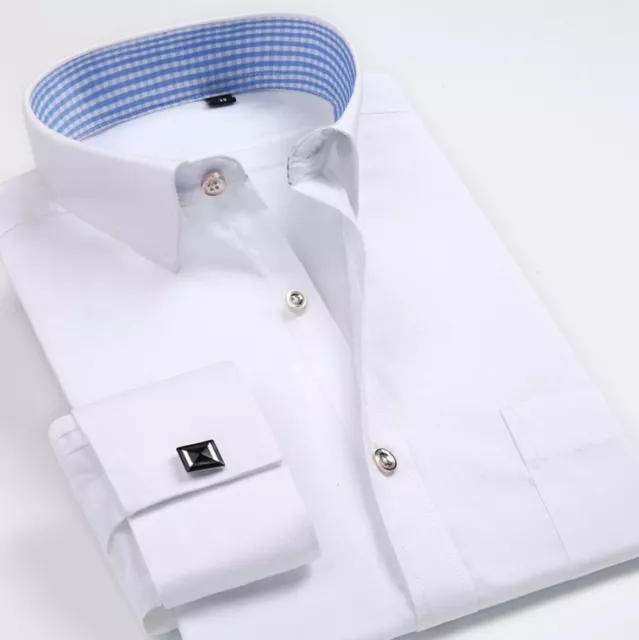 Mens Dress Shirts Dress Slim Fit French Cuff Formal With Cufflinks Shirts Tops