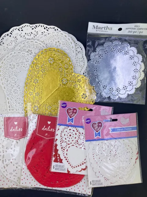 Vintage Valentine Craft Lot Die Cut Lace Paper Doilies Hearts 108 pc Doily