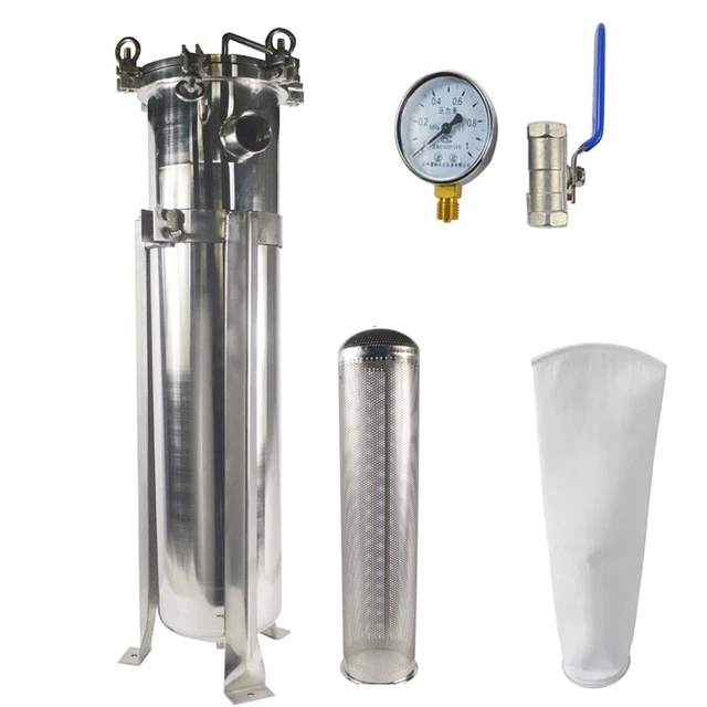 2" NPT Bag Filter Housing 304 Stainless Steel with Filter Bag & Mesh 100 Psi