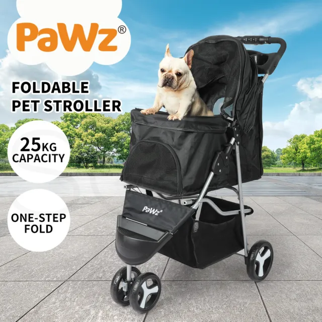 Pawz Large Pet Stroller Dog Cat Carrier Travel Pushchair Foldable Pram 3 Wheels