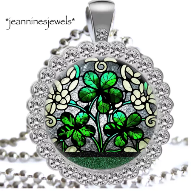 Crystal Irish Pride Shamrock Necklace FAUX Stained Glass ART PRINT Celtic Gift 3
