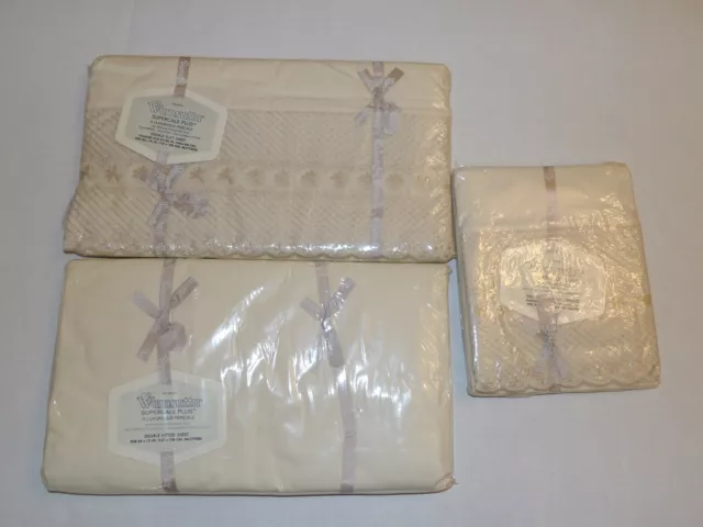 Vintage Wamsutta Supercale Plus Off White Embroidered Double Sheet Set 4 Piece