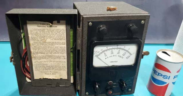 LARGE VINTAGE ELECTRICAL Vibrotest GAUGE VOLTS Steampunk  Antique  Meter MEGOHMS
