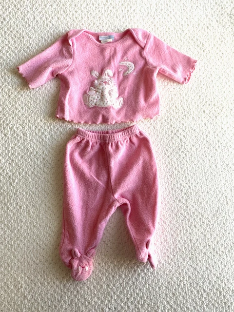 Vitamins baby Infant Girls 0/3 Months 2pc Pants Shirt Bunny Easter Pink Terry