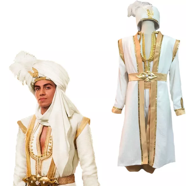 COSTUME PRINCIPE ALÌ film Aladdin cosplay bianco oro completo copia  professional EUR 369,00 - PicClick IT