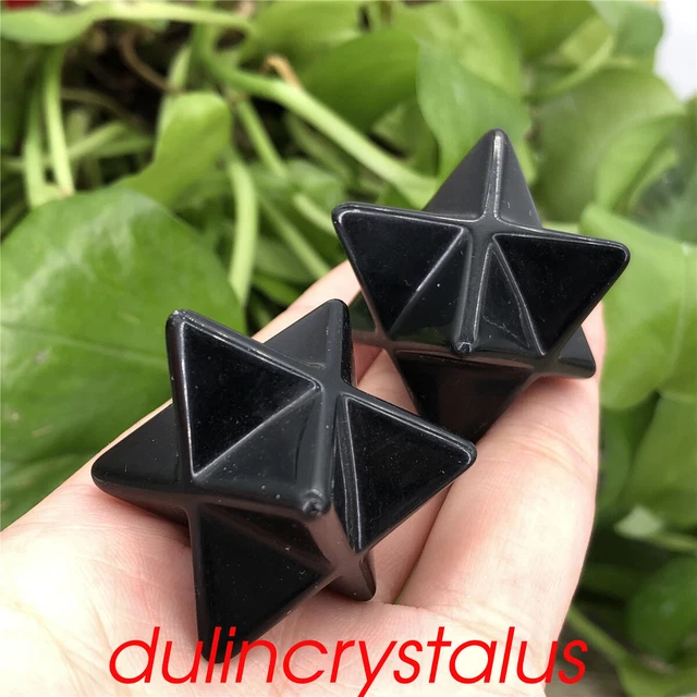 2pcs Natural Obsidian 1.5" Merkaba Star Quartz Crystal Skull Reiki Healing Gem