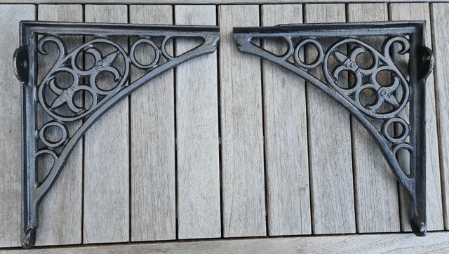 Original Antique Victorian Cast Iron Pair of Brackets. Restored.