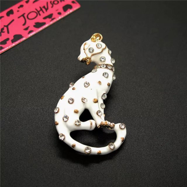 New Fashion Cute White Enamel Crystal Leopard Rhinestone Charm Women Brooch Pin