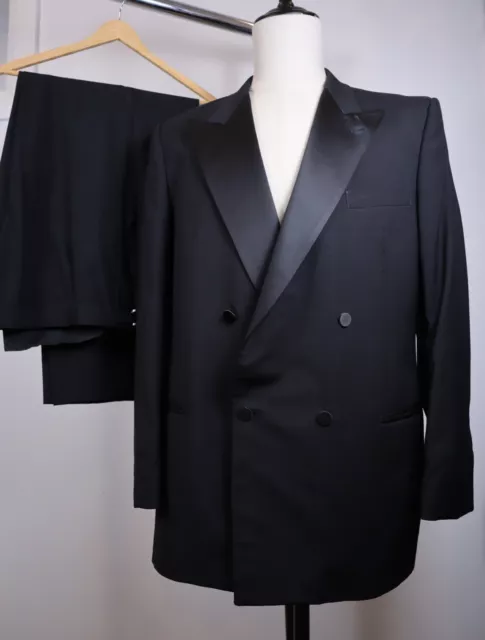 Yves Saint Laurent Vintage Double Breasted Tuxedo 44L Black Wool Jacket and Pant