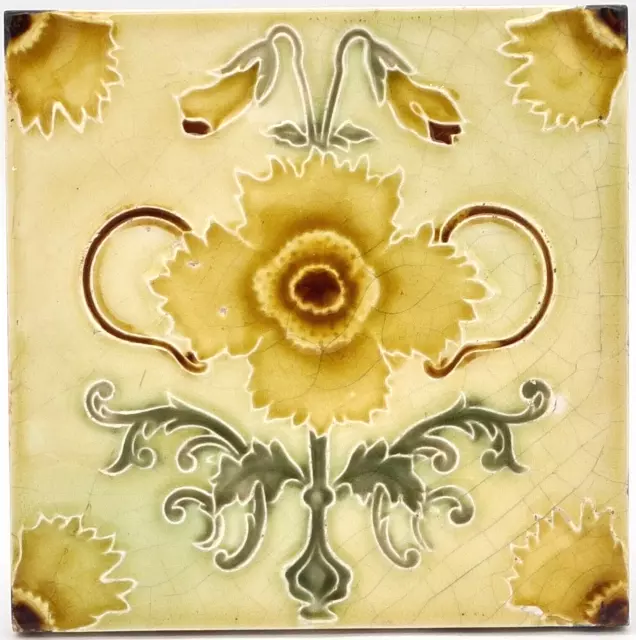 Antique Fireplace Tile Art Nouveau Majolica by Henry Richards C1903 AE5