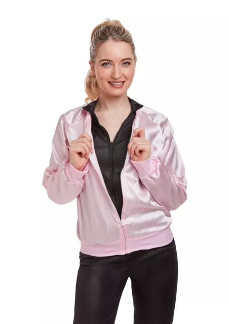 Ladies Women's 1950s Pink Lady Jacket Fancy Dress Costume Top Coat Hen Grease