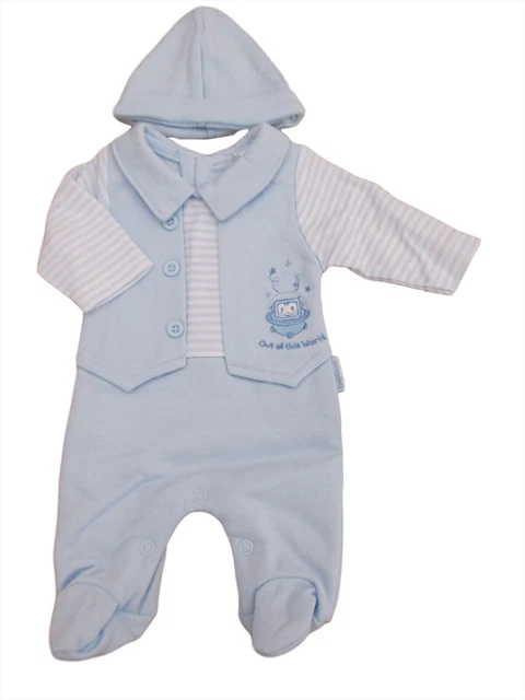 BNWT Piccolo Prematuro Preemie Baby Blu Tutti IN Uno Pagliaccetto & hat3-2.3kg
