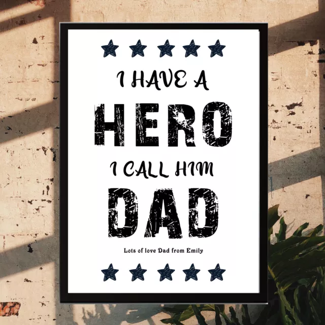 Personalised Customised A4 Framed Print to My Hero Dad Love Birthday Gift Idea
