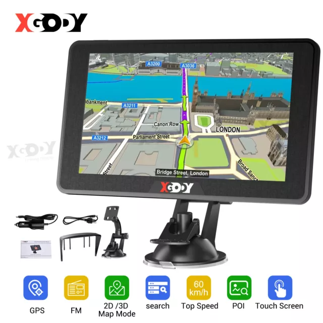 XGODY 7'' GPS Navigation for Truck Car 8GB+256MB AU Map Full Glass Toucshcreen