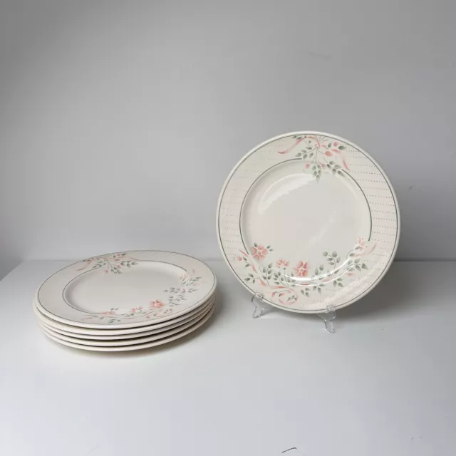 English Ironstone Tableware EIT Dinner Plates Floral Ribbon Design x6 UK 10”