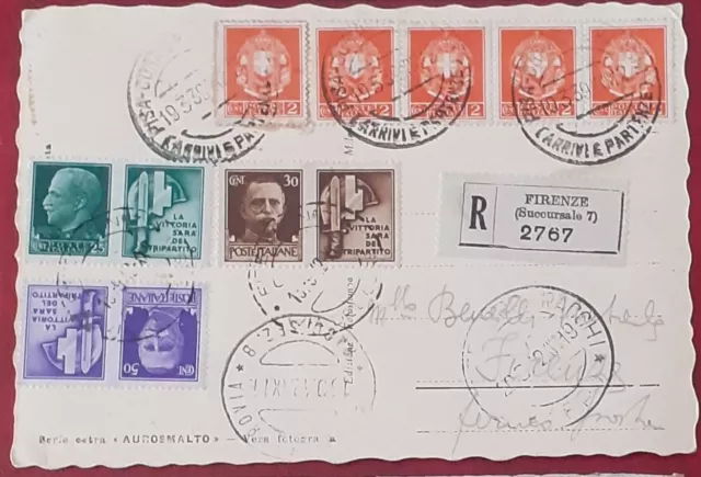 storia postale 1942-cartolina di Pisa affrancata con propaganda guerra