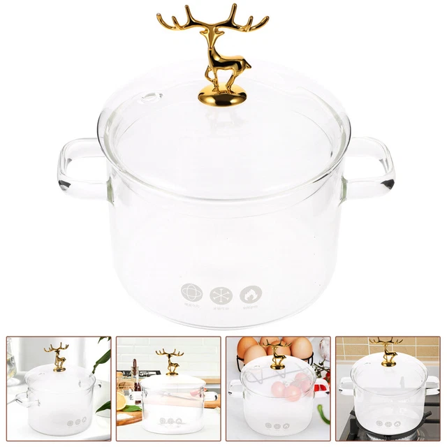 Stockpot alto de borosilicato con tapa estilo alce fideos vidrio guiso olla hogar