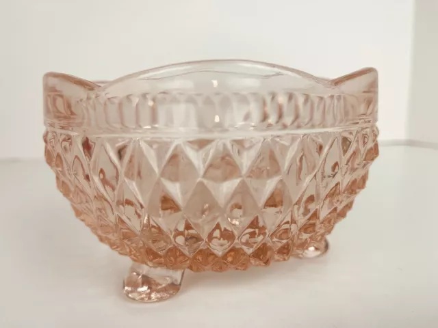 Vintage Depression Pink Textured Diamond Glass Footed Candy Nut Bowl Dish LOVELY 2