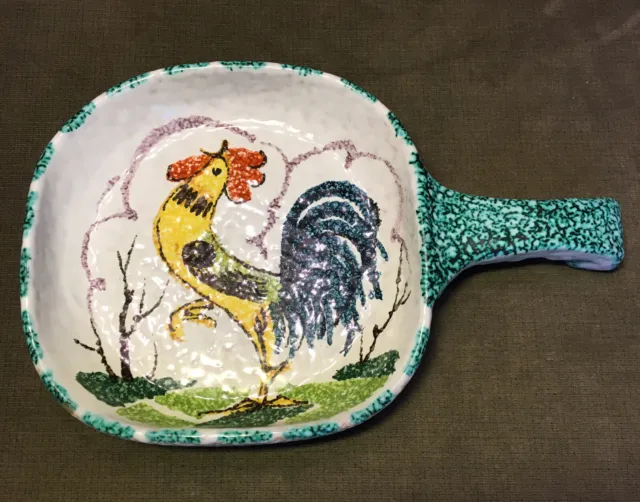 Vintage JW Co Signed Plate Made in Italy Rooster Beautiful Colors Kitchen Decor