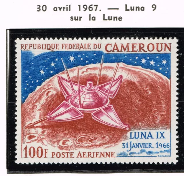 Cameroun Soviet Spacecraft Luna 9 on Moon Airmail stamp 1966 MNH