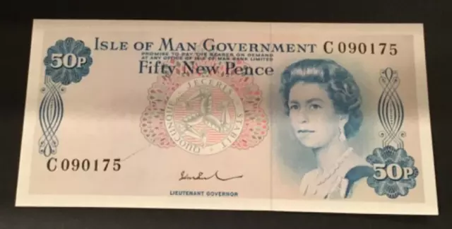 Banknote Of The Isle Of Man. Fifty New Pence. Uncirculated Condition.