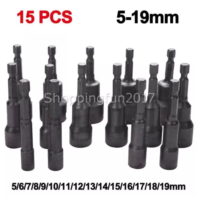 6-19mm TEK Roofing Screw Drill Bit Socket Nut Wrench Hex Shank Impact Driver AU 3