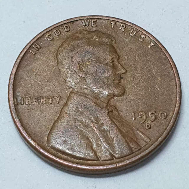 USA Lincoln Wheat Penny 1950 D Mint Mark United States of America Coin 02808