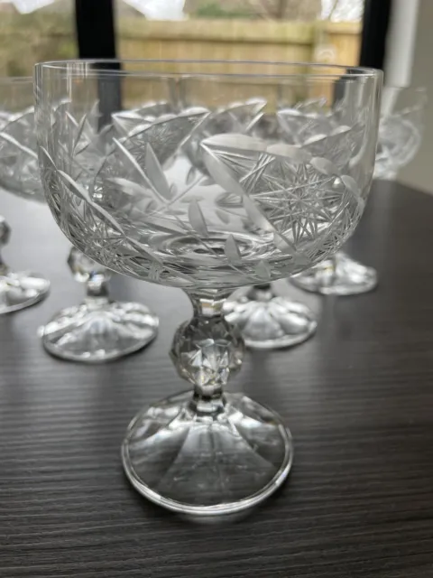 Stuart Crystal Cut Glass Champagne Coupes x 6 Vintage Retro