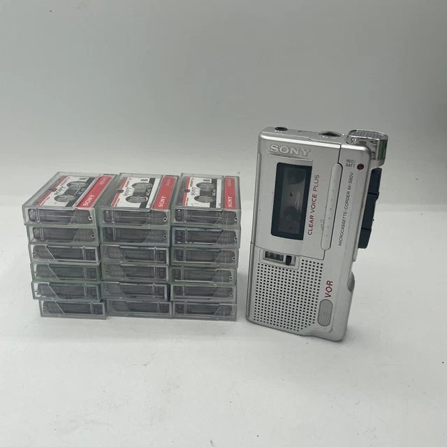 Sony M-560V Clear Voice Plus VOR Microcassette Corder Recorder w/ 18 Tapes Works