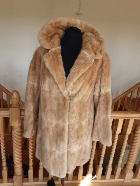 Ladies Vintage Retro Fur Coat Medium Sandy Colour 3/4 Length