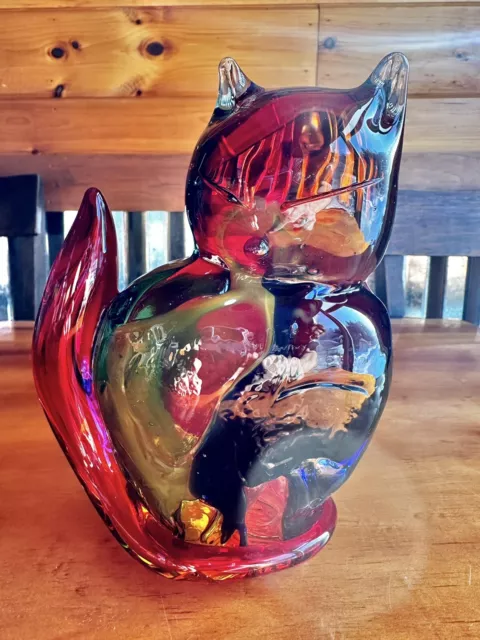 Rare Murano Cat Vetro Artistico Art Glass Mario Costantini Rainbow Sitting Italy