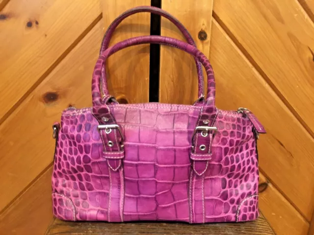 DOONEY & BOURKE NILE COLLECTION Purple Croc Embossed Leather Satchel