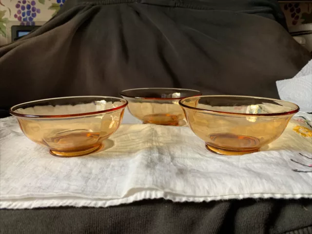 Lot of 3 Cambridge Glass Amber Signed Fruit Berry Bowls