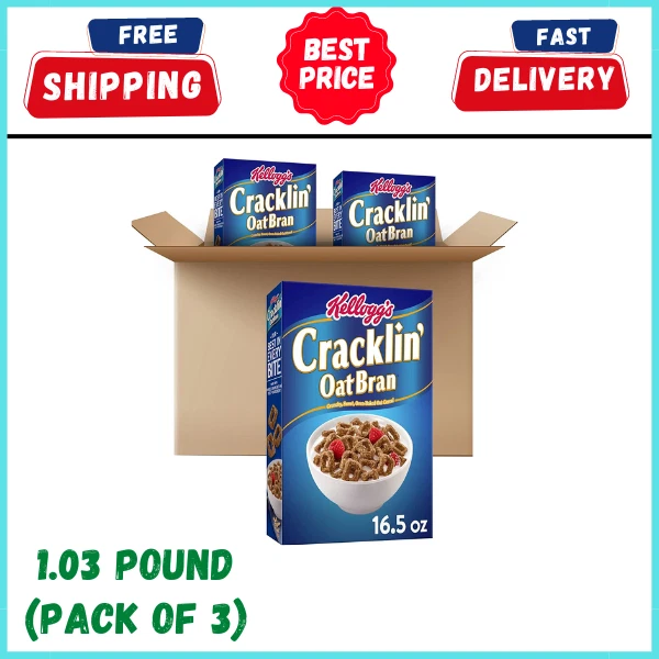 KELLOGG'S CRACKLIN' OAT Bran Cold Breakfast Cereal,Good Source of Fiber