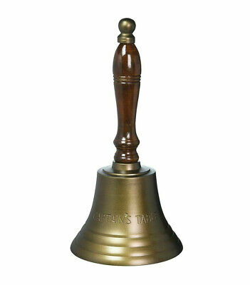 Aluminum Captain's Table Hand Bell 11.5" Antiqued Brass Finish Wood Handle New