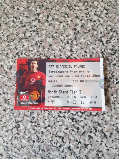 MATCH TICKET PREIMER LEAGUE MAN UTD V BLACKBURN 22nd nov 2003