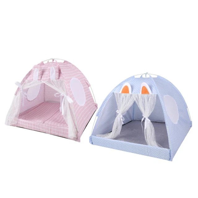 Pet Cat Dog Bed Tent House Canvas Indoor Puppy Sleeping Cave Bed w/ Cushion 2