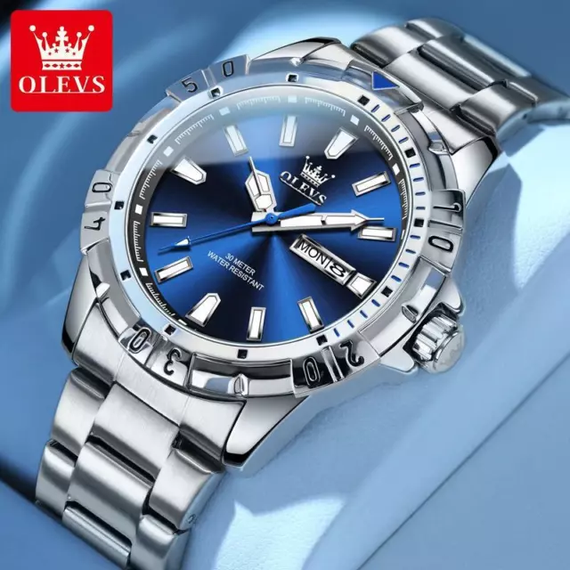 OLEVS Men's Gents Watch Fashion Waterproof Stainless Steel Calendar Wristwatch