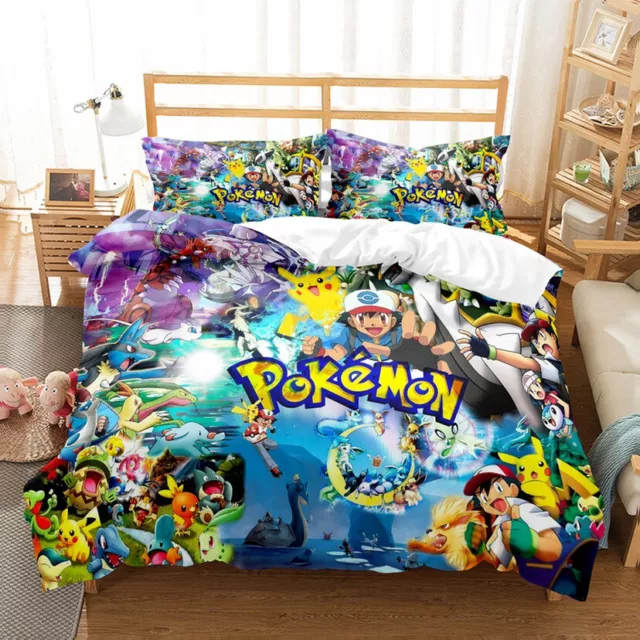 3D Pokémon Anime Quilt Duvet Set Bedding Set Pillowcase Single Double Queen King