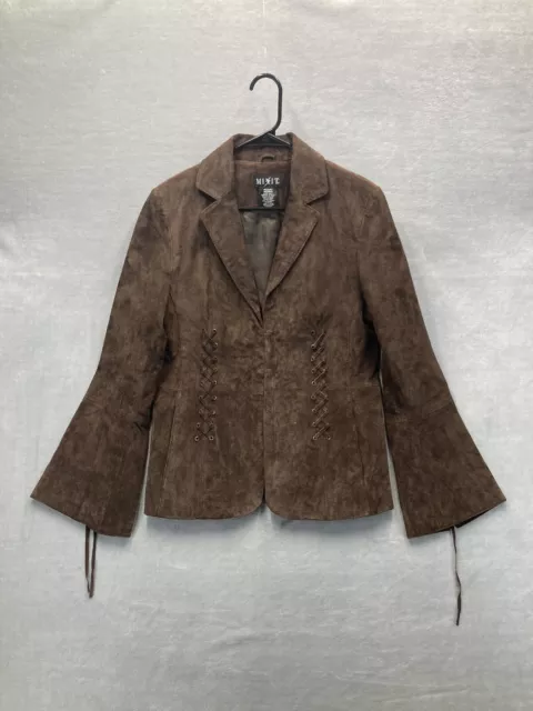 Vintage Mix It Brown Ivory Suede Leather Jacket Coat Size M