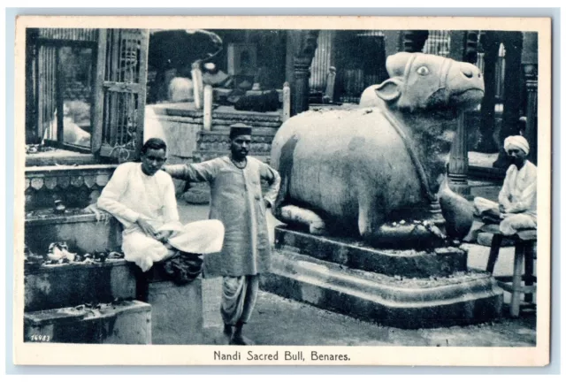 c1910's Nandi Sacred Bull Temple Marble Statue Benares India Antique Postcard