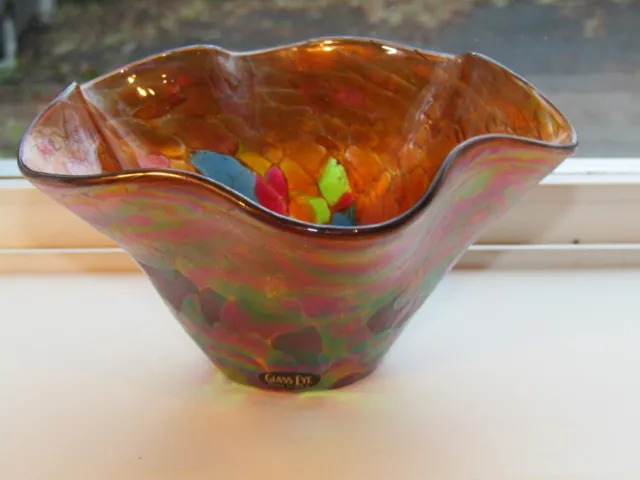 Glass Eye Studio Hand Blown Glass "Island Amber" Mini Wave Bowl