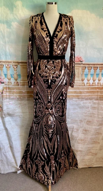 QUIZ BLACK AND Gold Sequin Size 18 Maxi Dress. Ball Gown, Bridesmaid,  Evening 48.00 - PicClick UK