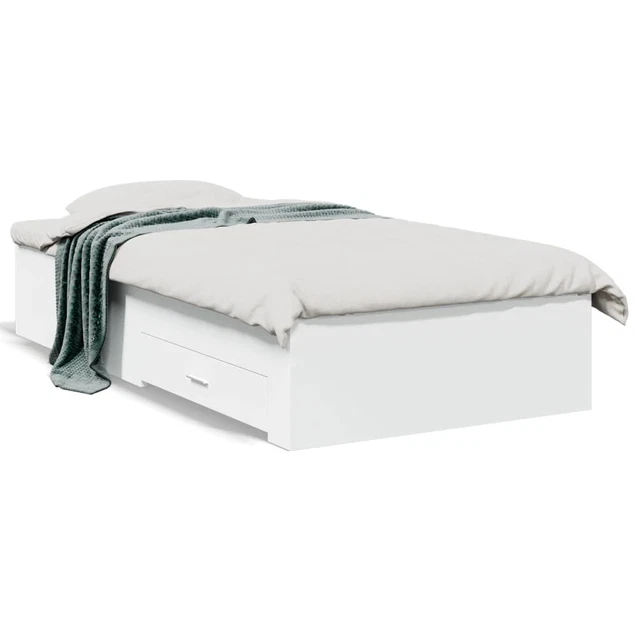 BED FRAME WHITE Engineered Wood 90x190 cm Single with 2 Drawers Sleek ...